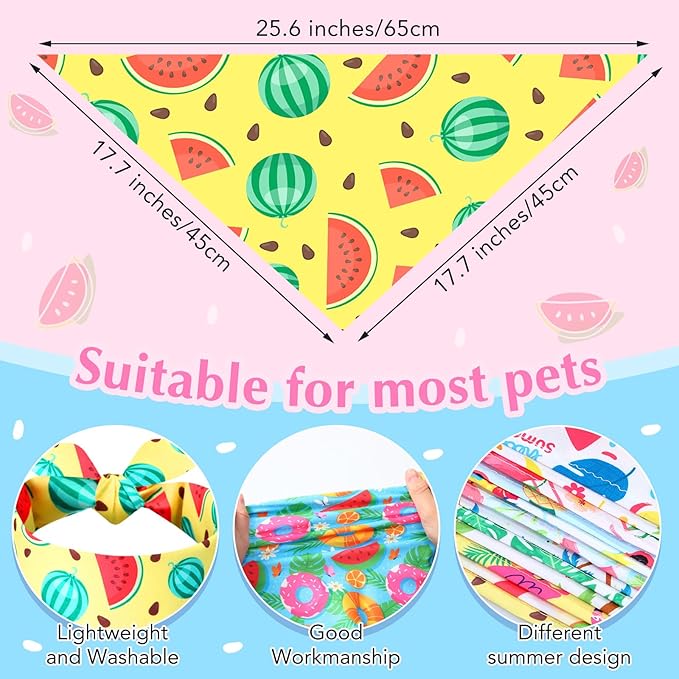 Sweetude 100 Pieces Hawaiian Dog Bandanas Bulk,Summer Bandanas for Dogs Fruit Flamingo Palm Leaves Pattern Pet Triangle Scarf Puppy Kerchief Bibs for Medium Small Pets Summer Costume Accessories