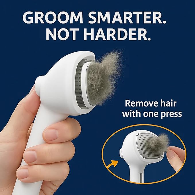 Renu Dog Brush, Renu FreshFur Dog Shower Brush + Bathing Solution, 3 in 1 Self Cleaning Steamy Pet Brushes, Dogs Grooming Tool for Long & Short Hair, Removes Loose Hair Reduces Shedding (White)