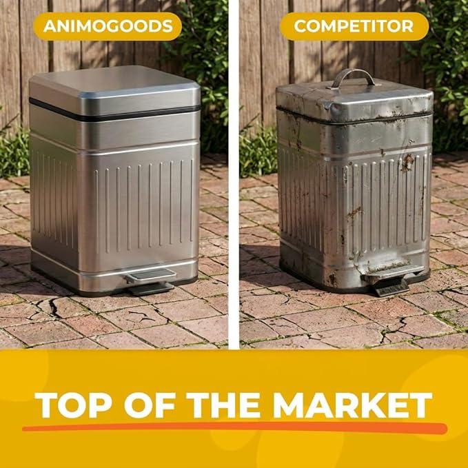 Small Dog Poop Trash Can Outside, 1.3 Gal Stainless Steel Dog Waste Trash Can, Waterproof Small Poop Bucket Outdoor with Lid, Poop Pail for Dogs, Dog Poop Bin Outdoor with Odor Control (Steel)