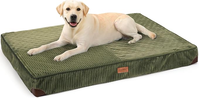 FUKUMARU Dog Bed, Thickened Corduroy Orthopedic Dog Beds with Washable Cover, XL Waterproof Dogs Bed for Crate, 28D Egg Crate Foam Support Pet Mat, Cozy Pet Bed Pad with Anti-Slip Bottom, Green