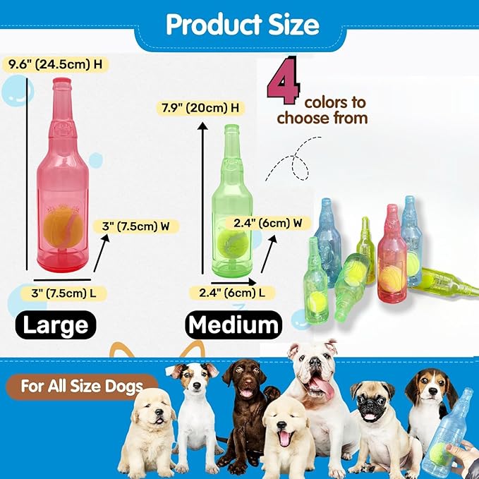 Tennis Ball in Bottle Dog Toy [2025 New Upgrade] Reinforced and Thickened Rubber Bottle Dog Chew Toy with Ball Squeaky Fetch Toy Tough (Yellow, Large)