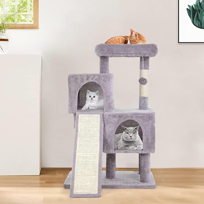 Cat Tree Tower, 36.4" Small Cat Tower for Indoor Cats with Cat Scratching Post with Bed, Cat Condo, Hang Ball, Multi-Level Cat Climbing Tower Cat Trees Cat Furniture Activity Center, Ashy