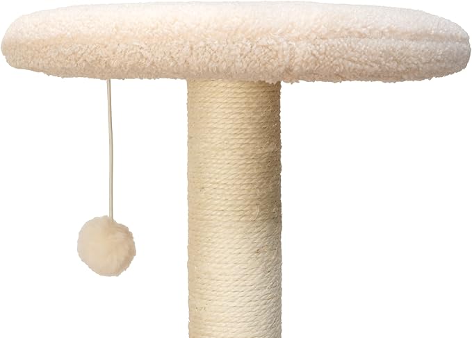 Kitty City Wooden Cat Tower with Hideaway House & Scratching Pad, Modern Two-Level Indoor Cat Furniture with Removable Sherpa Cushion