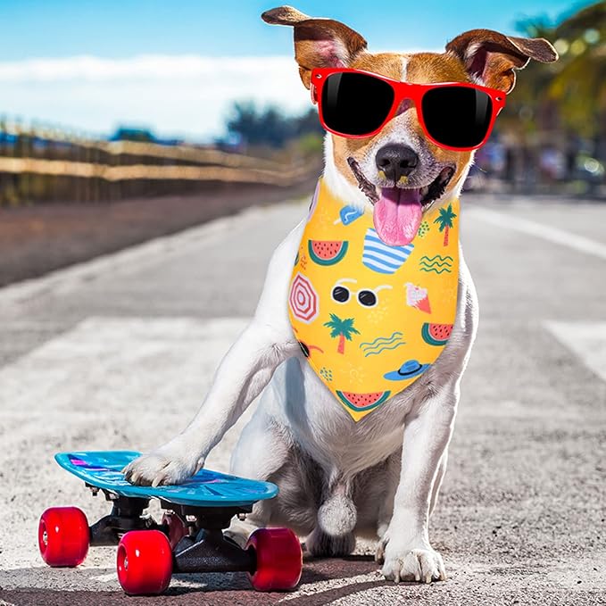 Eccliy 30 Pack Summer Fruit Dog Bandanas Bulk Soft Triangle Dog Scarfs Polyester Bandana Pet Costume Cute Scarf Bibs with Flowers Patterns for Small Medium Large