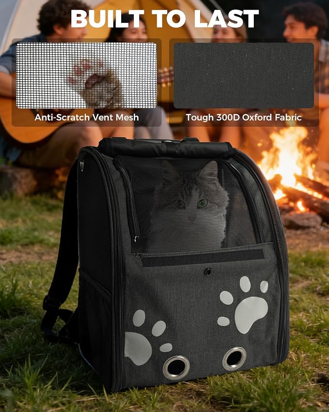 Cat Carrier Backpacks for Kitty Small Dog up to 15 lbs, Lightweight and Foldable Dog Backpack Carrier with Breathable mesh for Travel, Walking, Hiking, Camping and Vet (Black)
