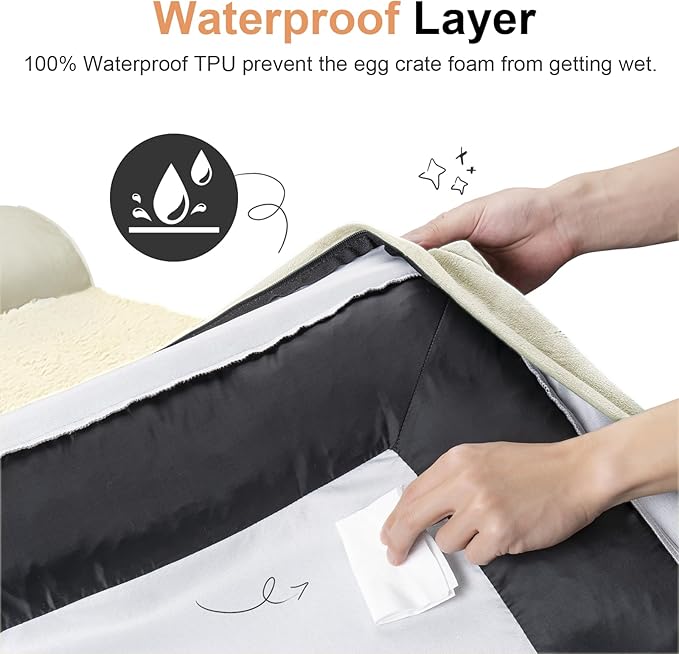 Large Dog Bed Orthopedic Washable: Beds Bolster XL Bed Large Big Dogs Egg Crate Foam Couch Sofa Waterproof with Removable Cover - Beige