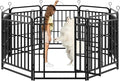 Dog Fence Outdoor 8 Piece Panels 32" Height, Square Steel Pipe with Reinforced Crossbars, Anti-Rust Heavy Duty Dog Playpen with Doors Portable for Yard RV Camping, Total 18FT, 25 Sq.ft, Snowy Black