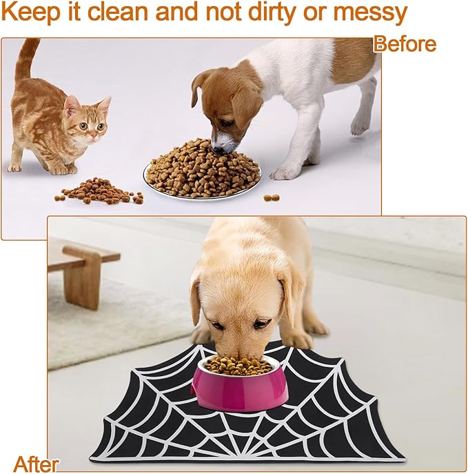 Halloween Pet Mat for Food and Water, Pet Feeding Mat for Dog Cat Bowl Absorbent Anti-Stain Non-Slip Quick Dry Easy Clean Floor Placemat, Pets Accessories Indoor (12 * 20 in)