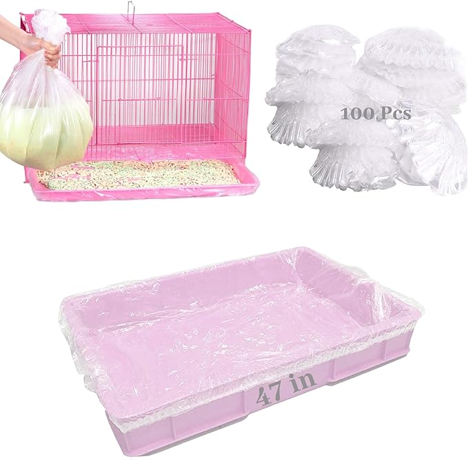 BNOSDM 100 PCS Disposable Rabbit Cage Liner Plastic Guinea Pig Cage Bedding Hamster Litter Pan Bags Universal Toilet Film for Bunny Chinchilla Ferret Hedgehog Small Animals (47")