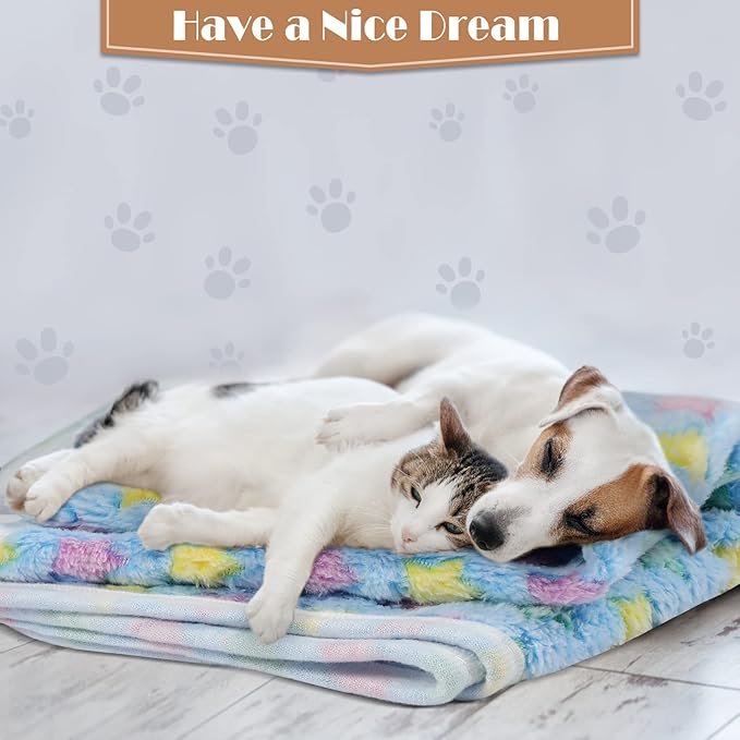 Tatuo 12 Pieces Puppy Blanket Warm Dog Cat Sleep Mat Pet Kitten Doggy Fleece Blankets with Cute Dog Paw Bone Star Elephant Patterns Printed Fluffy Blanket for Small Cat Puppy(16 x 24 Inch)