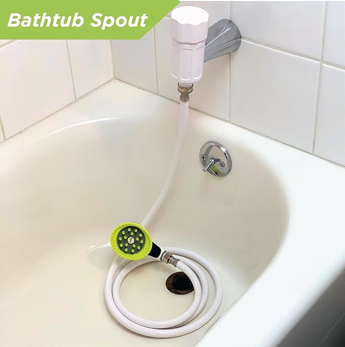 Wondurdog LARGE Sized Bathtub Spout and Garden Hose Attachment Dog Wash Kit w/Splash Shield and Rubber Scrubbing Teeth. Tub Spouts with Front Pull Up Diverter Only. Max Height 3.20". Home Pet Grooming