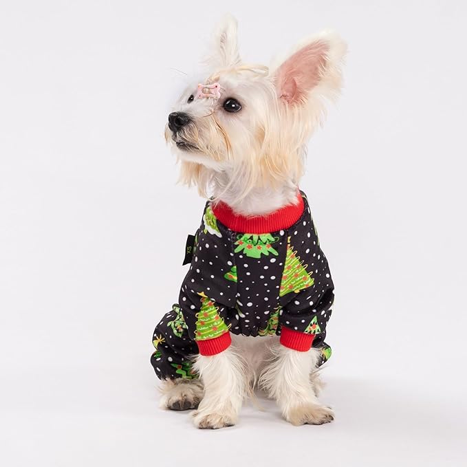 Fitwarm Christmas Tree Dog Pajamas, Christmas Clothes for Small Dogs Boy Girl, Holiday Pet Outfit, Black, Red, Green, Yellow, XL