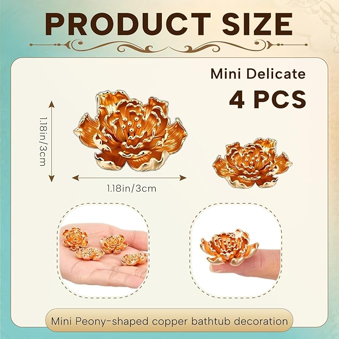 4 Pcs Peony Shape Bird Bath Copper Disk Accessories, Brass Bird Bath Purification Copper Piece for Bird Baths for Outdoors, Outdoor Bowl Decorations