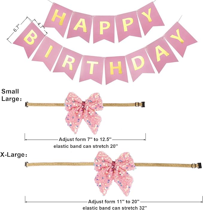 ADOGGYGO Dog Birthday Hat Bandana Girl - Pet Birthday Party Supplies - Pink Tutu Hat Scarf Bow Banner Set for X-Large Dogs (X-Large)
