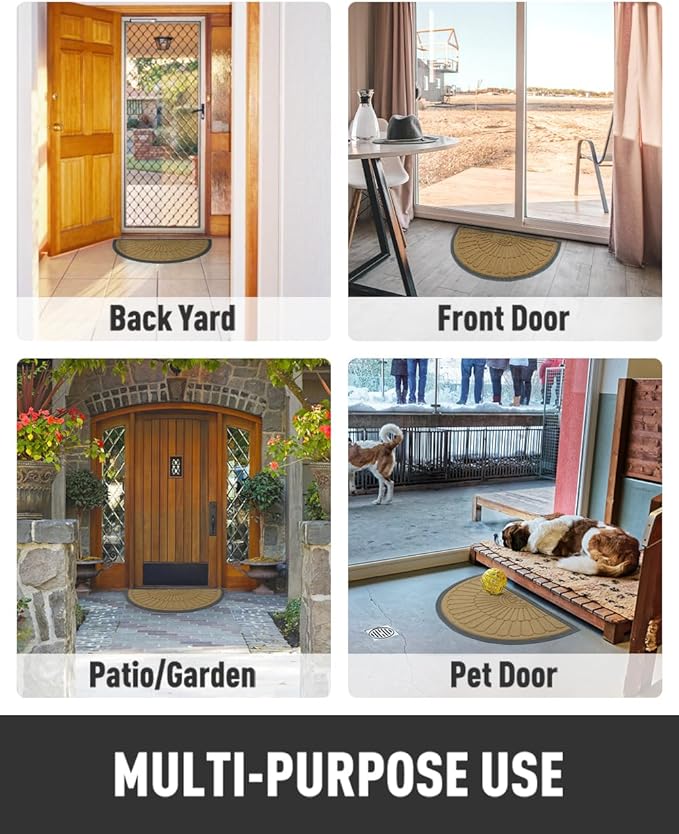 tchdio Door Mat Outdoor Indoor Entrance Doormat-Semicircular Durable Rubber Non Slip Front Door Mat for Outside Inside Entry Entryway Dirt Trapper WelcomeMat for Muddy Paws and Shoes-Yellow 24”x36”