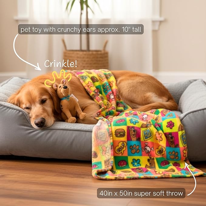 Scooby-Doo Pet Throw & Pet Toy Pillow Set - 40in x 50in Super Soft Cozy Throw Blanket for Dogs & Cats - Couch/Bed/Car, (Officially Licensed Product) by Franco Pet