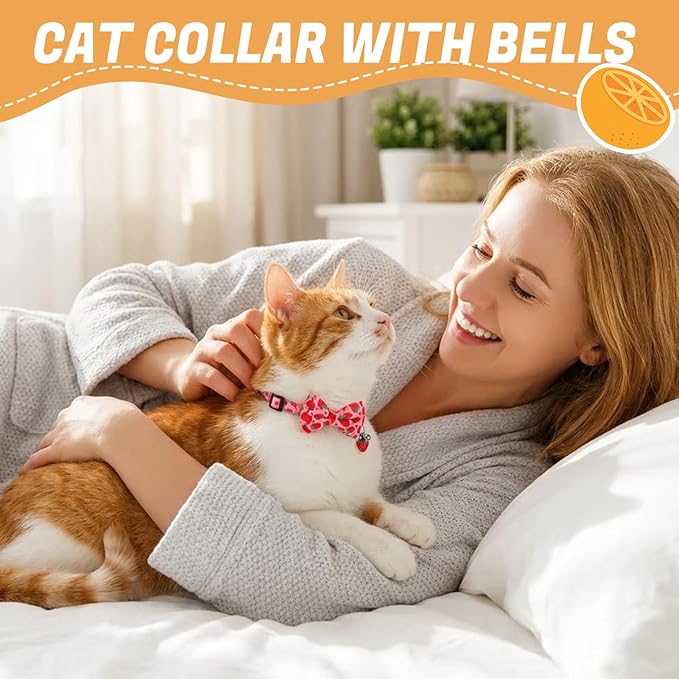6 Pack Breakaway Cat Collars with Bow Tie and Bells Fruit Pendants Adjustable Safety Kitten Collar Fruit Cat Collar with Bell Ideal for Girl Boy Cats