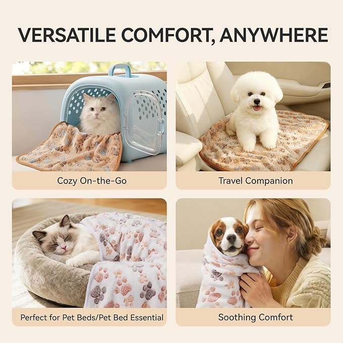 LINENLUX 1 Pack 3 Blankets Super Soft Fluffy Premium Fleece Dog Blankets for Puppy Cat Pet Blanket Flannel Throw Warm Sleep Dog Paw 40x31 inches