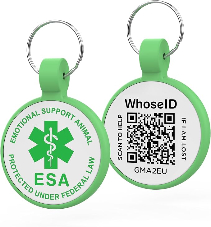 ESA Dog Tag, QR Code Dog Tag, Modifiable Free Pet Online Profile, Scannable QR Code, Scan QR Send Instant Location Alert Email, Silicone Lightweight ID Tag for Dog and Cat (Green, Regular)