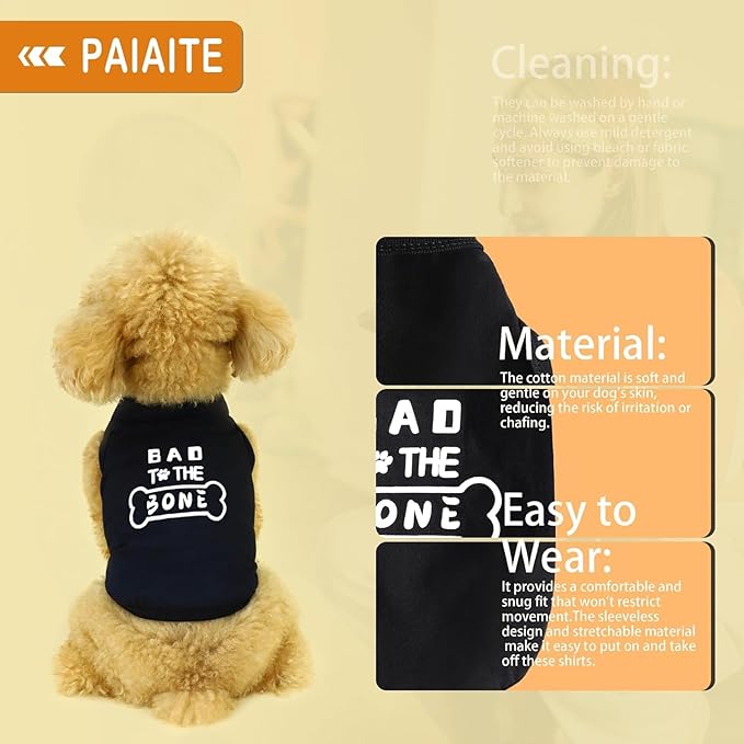 Discover Cozy Cotton Canine Wear: Soft, Lightweight, and Breathable Dog Shirt Vest with Eye-Catching Graphics(Bad to The Bone), Keeping Your Furry Friend Warm and Comfy! Grey XS