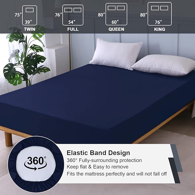 Waterproof Mattress Protector King, Fitted Sheet Style Breathable Mattress Cover with Deep Pocket Fits Up to 18'', Noiseless Bed Cover for Kids Adults Pets, Machine Washable (Navyblue, 76'' X 80'')