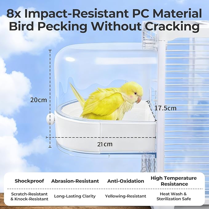 mini&moe Bird Bath for Cage, 4 in 1 Multifunction Birds House/Bath/Litter Box/Feeder Room, Bird Cage Accessories for Pet Birds Conure Budgies Cockatiels Lovebird,Finches, Parakeets, Mannikin,Pink