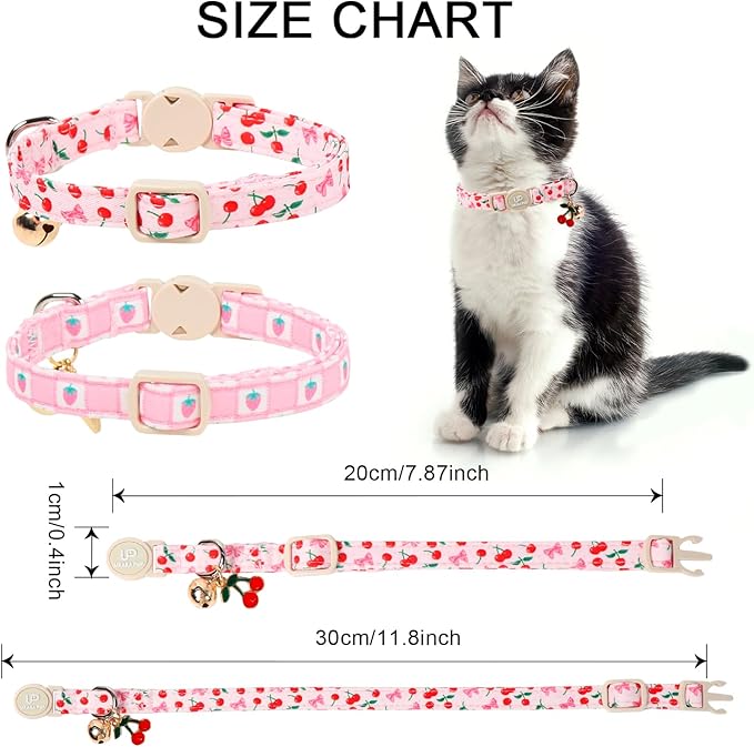 Cat Collar, Pack of 2 Summer Kitten Collars-Cute Lime and Strawberry Pendants-Breakaway Kitty Collars,Cat Collar with Bell, for Girl & Boy Cats