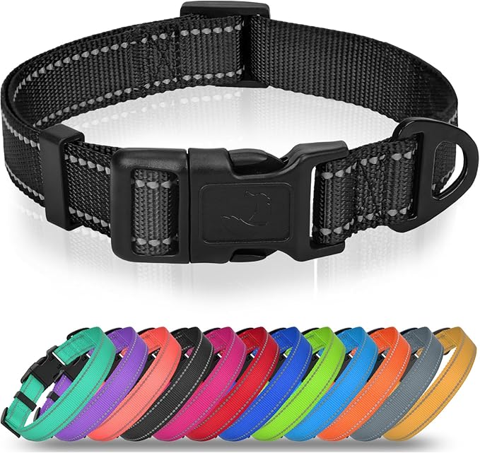 Joytale Large Dog Collar, Reflective and Adjustable Nylon Pet Collar with Quick-Release Buckle for Large Dogs, Black, L