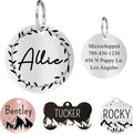 Ultra Joys Stainless Steel Pet ID Tag Dog Name Tags Personalized Front and Back Engraving, Customized Dog Tags and Cat Tags, Optional Engraved on Both Sides, Round Tag Vine Design 2, Silver Large