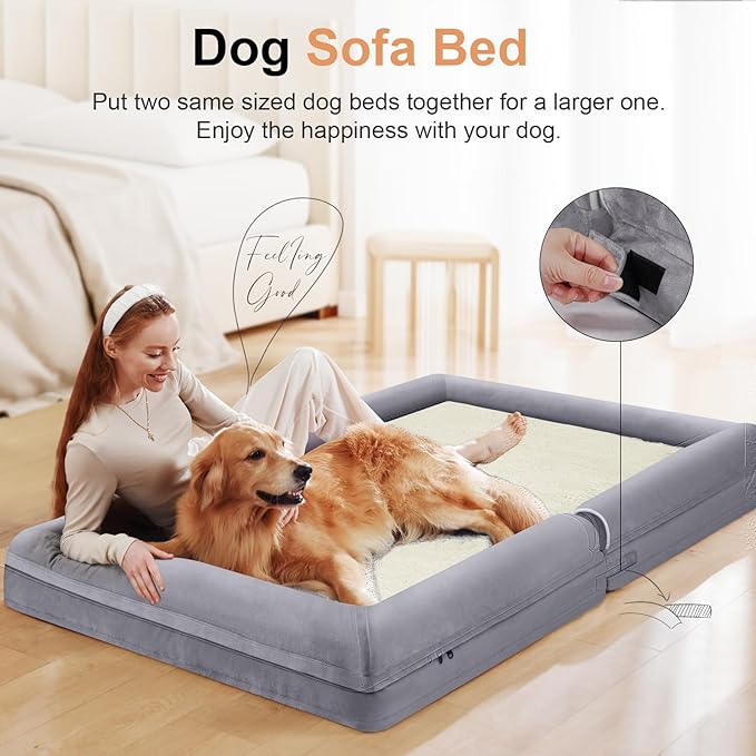 Large Dog Bed Orthopedic Washable: Beds Bolster XL Bed Medium Large Dogs Egg Crate Foam Couch Sofa Waterproof with Removable Cover - Purple