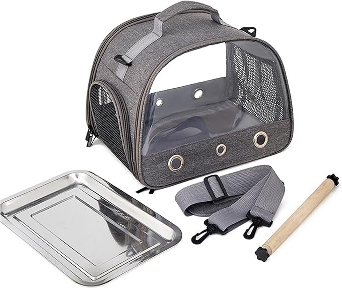 Bird Travel Carrier with Standing Perch, Lightweight Breathable Parrot Cage, Small Pet Carrier Bag with Shoulder Strap, Portable Bird Travel Cage with Stainless Steel