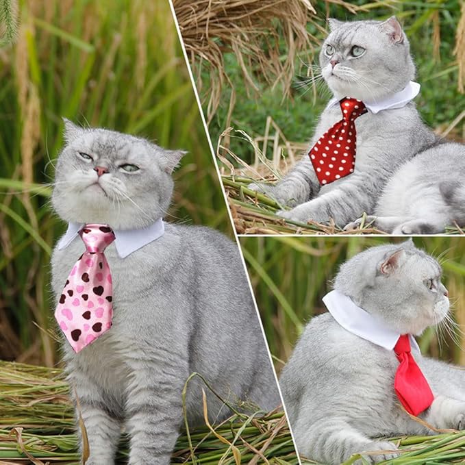 4 Pieces Pets Dog Cat Bowtie Pet Costume Adjustable Formal Necktie Collar for Cats Small Dogs Puppy Grooming Accessories (red/Heart)