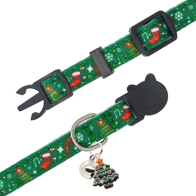 Christmas Cat Collar, Cotton 2 Pack Cat Collar with Bells, Breakaway Collars for Girl Boy Kittens, Christmas