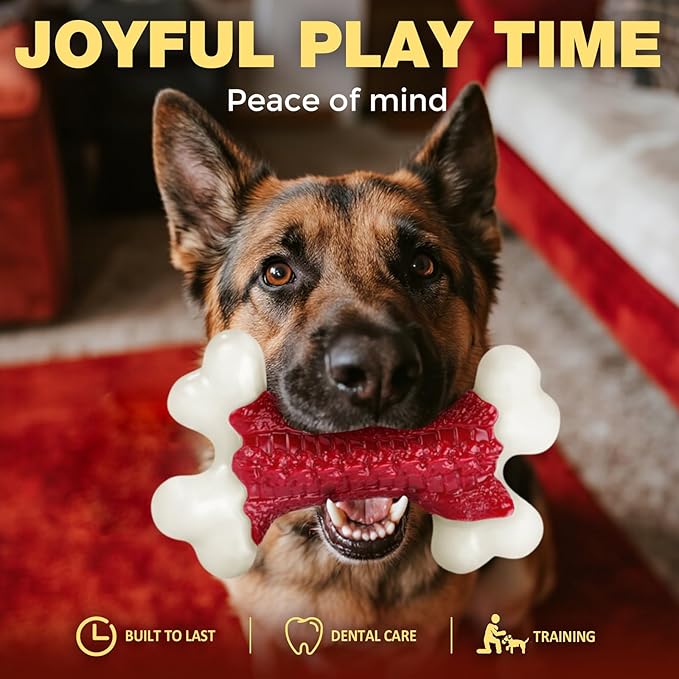 Tough Dog Toys for Aggressive Chewers Large Breed - 8'' Beef Flavor Indestructible Nylon Dog Chew Toys for Large Dogs, Heavy Duty Dog Bone Keep Busy, Teething Dental Care Toy Dog Birthday Gift