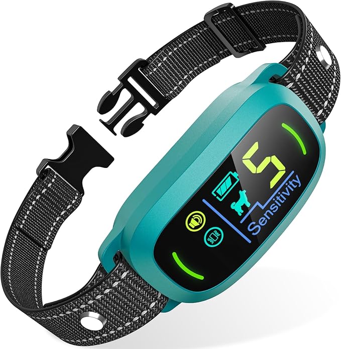 Dog Bark Collar for Large Medium Small Dogs, Rechargeable Smart Bark Collar, Anti Barking Training Collar with 5 Adjustable Sensitivity Beep Vibration (Teal)