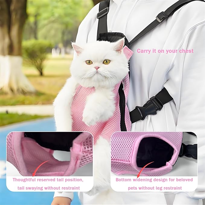 Pet Carrier Backpack, Adjustable Pet Front Carriers for Small Medium Dogs Cats 5-18 Lbs, Legs Out, Dog Cat Carrier Backpack for Hiking,Camping,Traveling,Cycling (Pink, Large（Fit:10-18lb）