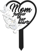 BUoonyer Stake Graves Cemetery Decorations - Mom Metal Memorial Grave Markers, Mother Heart Graveyard Sympathy Plaque, Dove Remembrance Graveside Burial Decor Sign for Outside Yard Garden