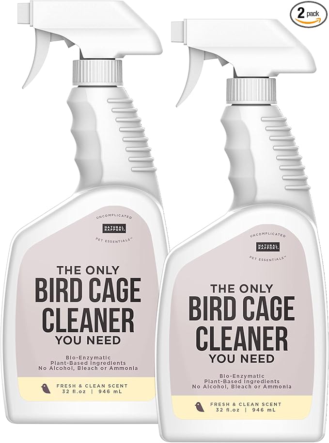 Natural Rapport Bird Cage Cleaner - The Only Bird Cage Cleaner You Need - Bird Poop Spray Remover, Naturally Removes Bird Waste (2 Pack, 32 Oz)