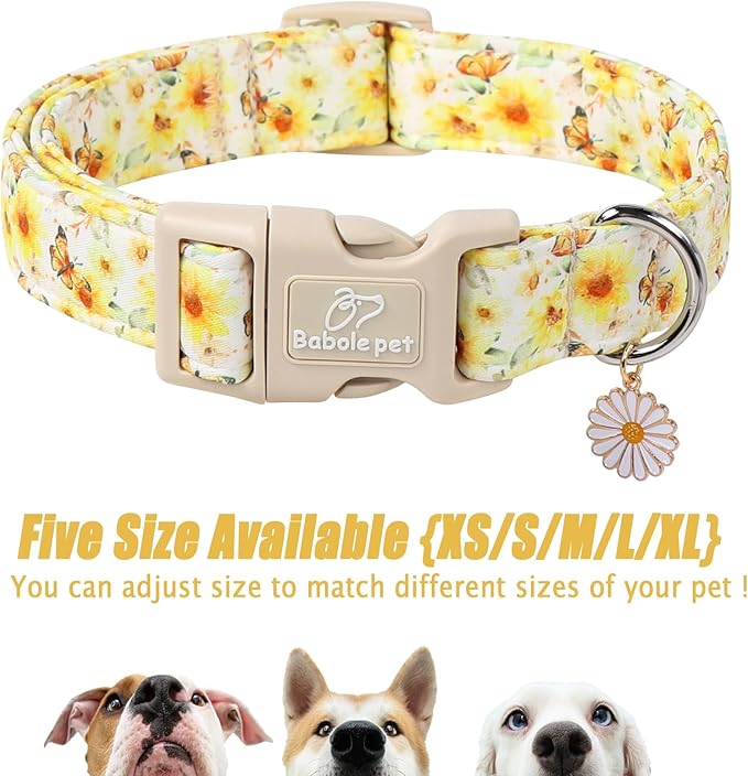 Sunflower Dog Collar, Adjustable Cute Dog Collars for Large Dogs, Lightweight Summer Fall Pet Collar with Quick-Release Buckle for Boy&Girl Dogs L
