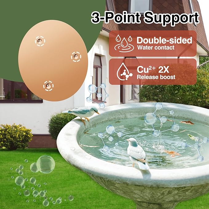 Bird Bath Copper Disc- Reinforced 99.99% Pure Copper Bird Bath Purification Basin with Three-Point Support Providing Physically Safe Clean Water Suitable for Outdoor Bird Baths