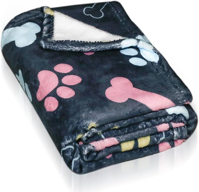 Dog Blankets for Large Dogs, 80"x60" Blanket Washable, Fuzzy Soft Pet Mat Throw Cover for Kennel Crate Bed, Cute Paw Pattern, Cat Blanket, Gifts Medium Small Pet Essentials, Navy Blue
