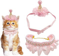 Birthday Hat Scarf Set for Pet Puppy Cat, Cute Lace Bandana Bib Scarf Crown Hat Princess Costume for Cats Small Dogs,Pink Outfit for Birthday Party