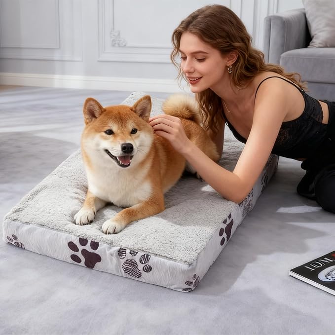 Waterproof Orthopedic Dog Bed for Extra Large Dogs 41x27x4 Inch - Egg Crate Foam Pet Crate Bed with Removable Washable Cover, Plush Top Anti-Slip Bed Mat, Chocolate