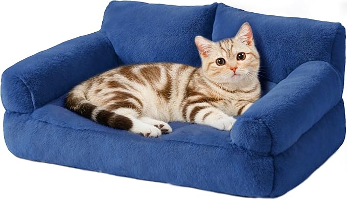 Cat Beds for Indoor Cats, Cat Couch Bed, Cute Cats Sofas for Pets, Small Dog Sofas & Chairs with Removable Washable Cover, Plush Soft Pet Furniture for 10lbs Small Dogs & Cats(Navy Blue)