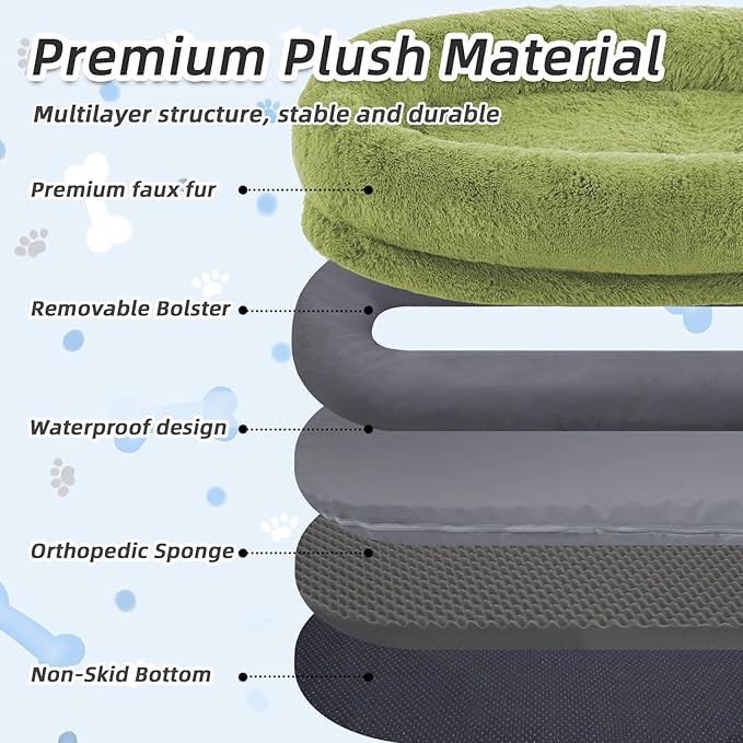 Human Dog Bed, 71''x45''x12'' Size Fits You and Pets, Washable Faux Fur Pet Bed for People Doze Off, Napping Orthopedic Dog Bed, Present Plump Pillow, Blanket, Strap - GrassGreen