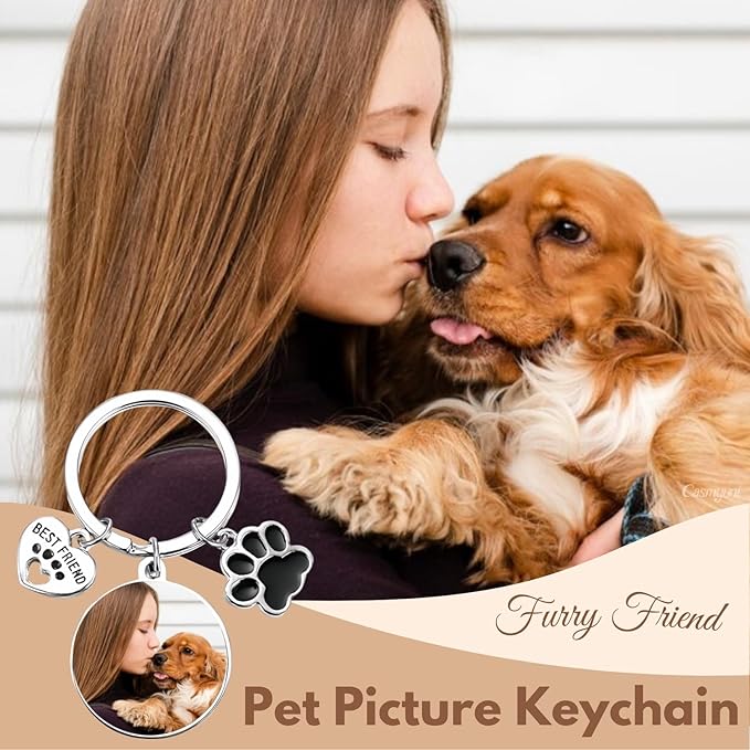 Custom Pet Keychain with Picture Personalized Dog Photo Keychain Pet Lover Gift