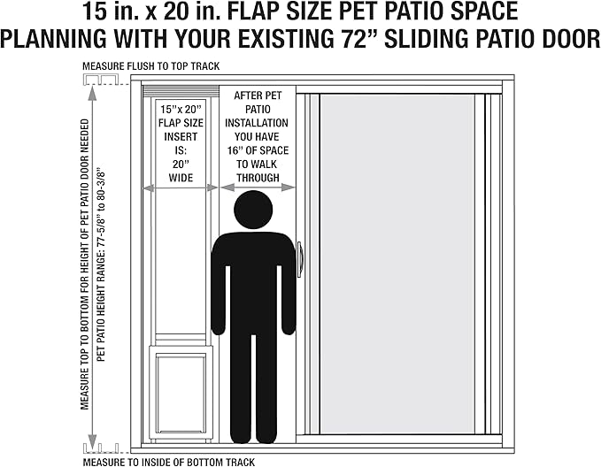 Ideal Pet Products Aluminum Pet Patio Door, Adjustable Height 77-5/8" to 80-3/8", 15" x 20" Flap Size, White