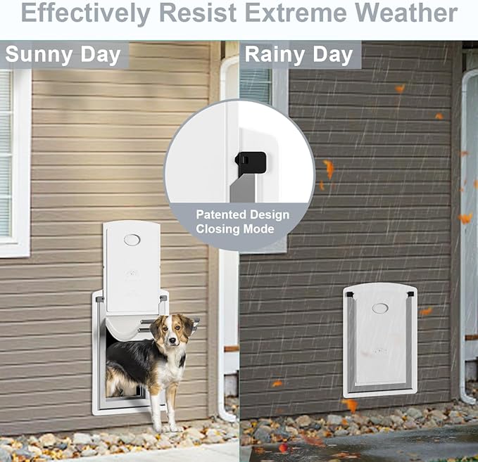 Steel Dog Door for Wall, Energy Efficient Pet Door, Telescoping Tunnel and Steel Frame, Double Magnetic Flaps and Two Sliding Lock Panels, Easy to Install, White, Medium