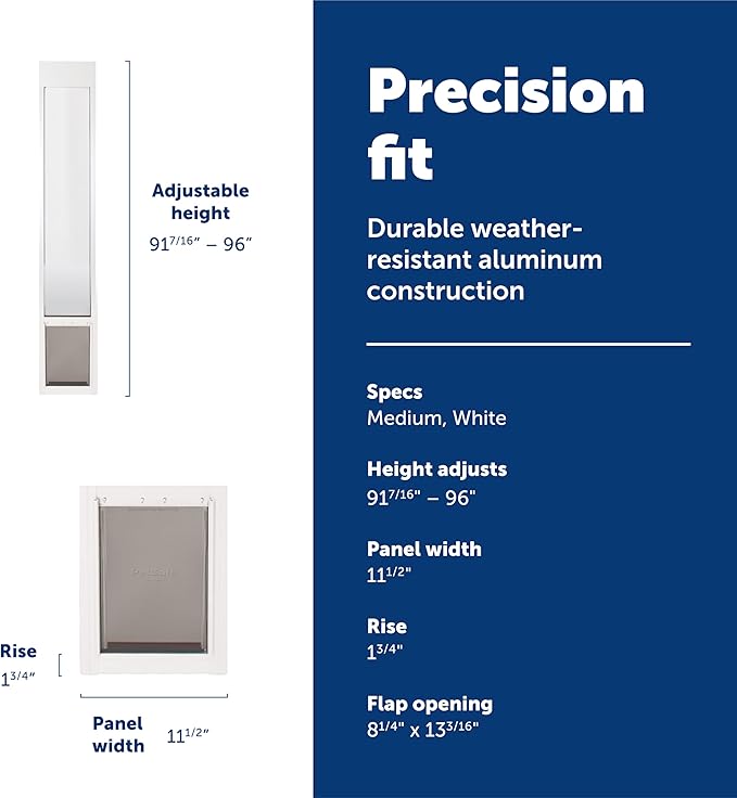 PetSafe Sliding Glass Pet Door - No-Cut DIY Install Doggy Door for Renters - Aluminum Frame - Adjustable Height 91 7/16" to 96" - Ideal for Medium Dogs Up to 40 lb - White