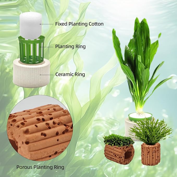 16 Pack Aquarium Plant Weights, Aquatic Plants Fixed Ring Set, Anti-Floating Ceramic Aquarium Plant Rings, Aquarium Landscape Decoration Fish Tank Accessories 1.8 x 1.3 Inch